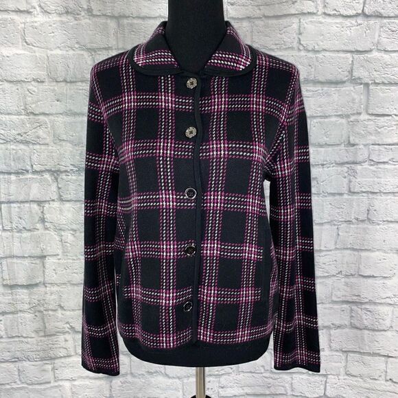 Jones New York new w/tags signature plaid sweater button up jacket size large - Picture 1 of 12